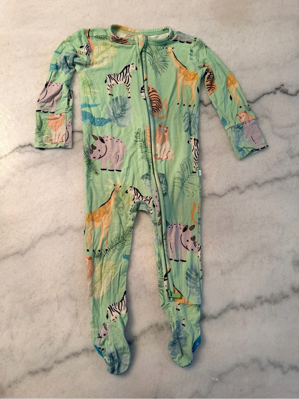 Posh Peanut Green Safari Animal Footed One-Piece